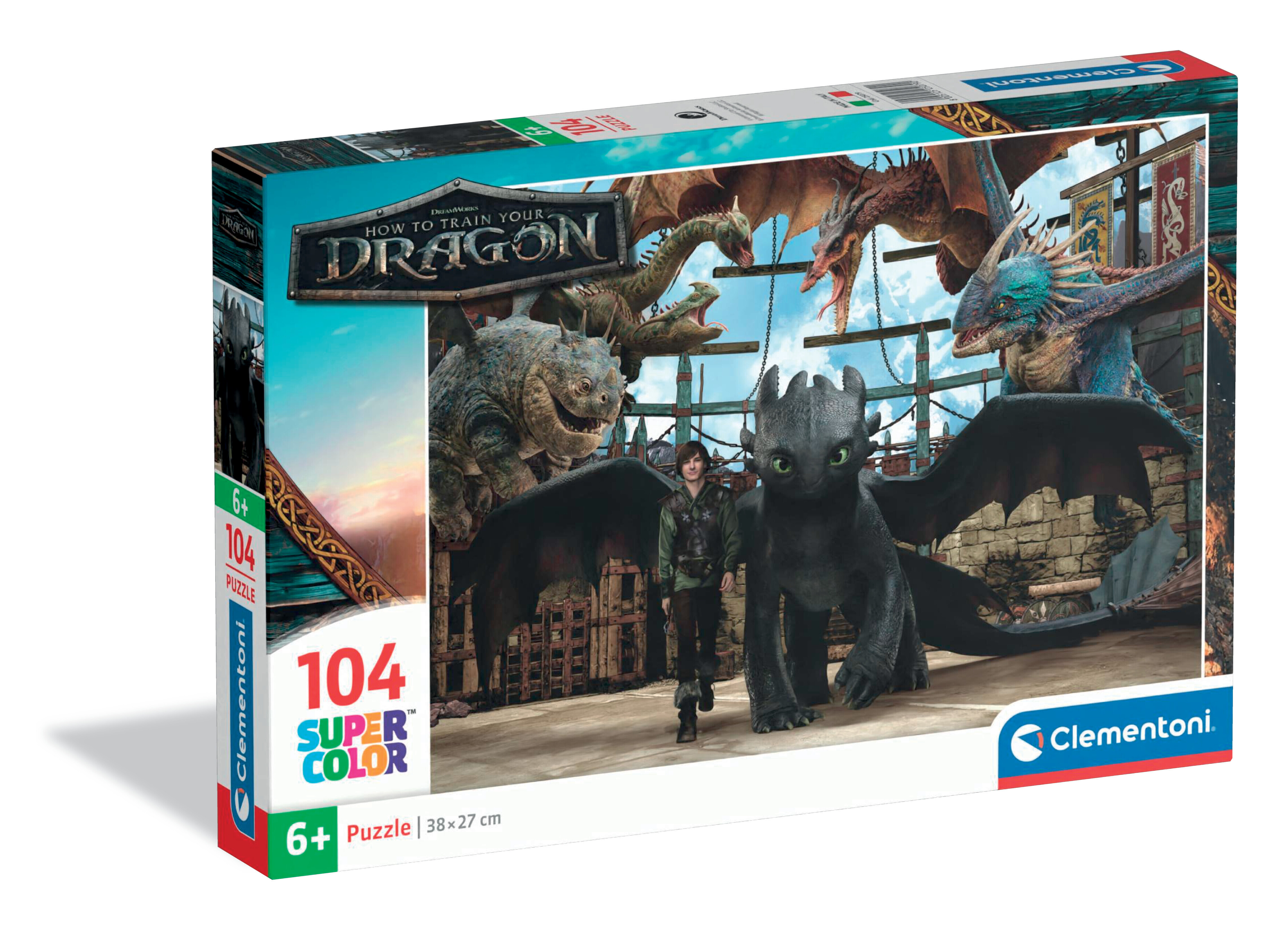 Boîte de puzzle de Dragons. Comprend des dragons, des personnages et le logo du film. Contient 104 pièces.