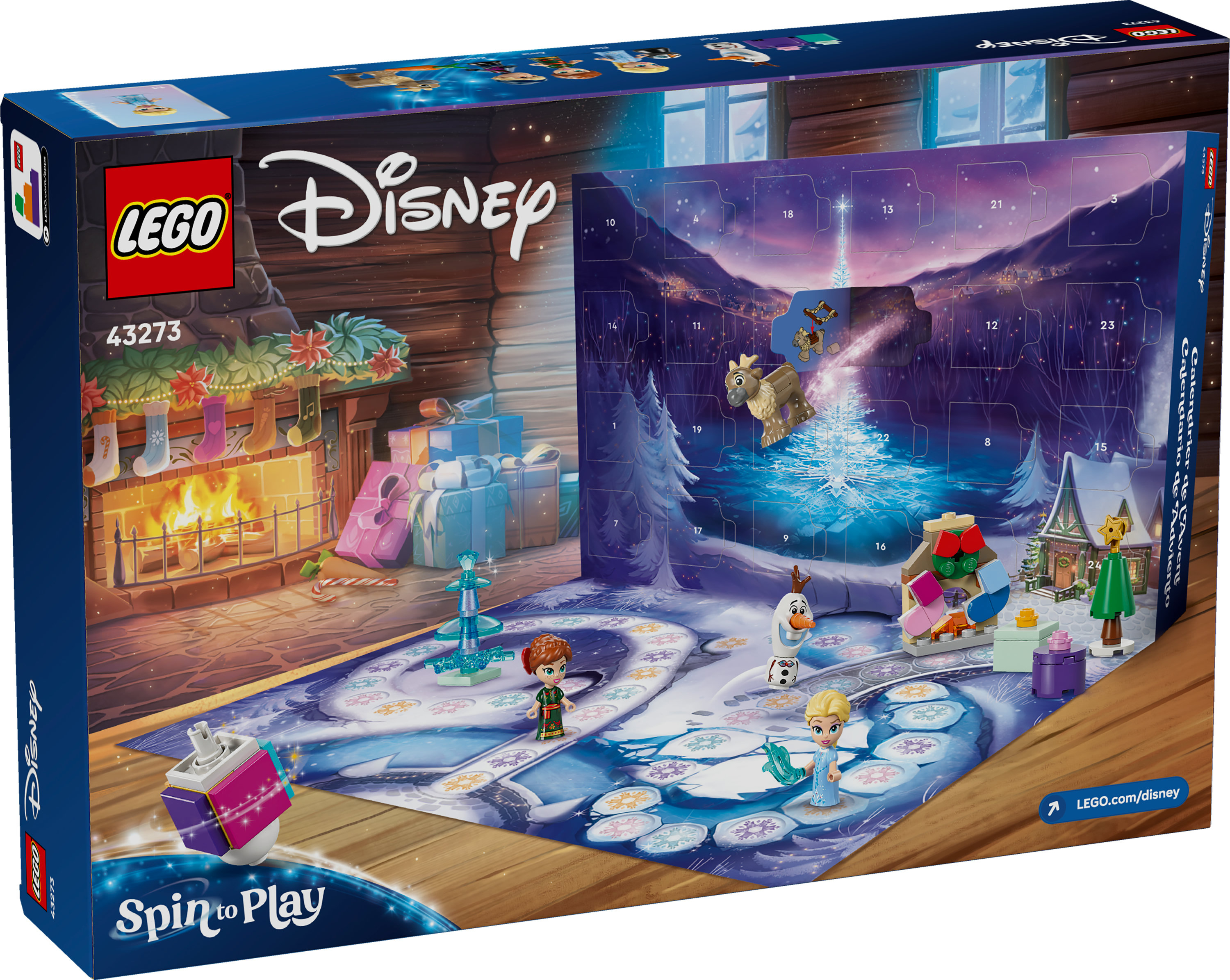 Lego Disney Adventskalender. Enthält Frozen-Charaktere und Winterszenen mit einem Brettspiel und Spielsteinen.