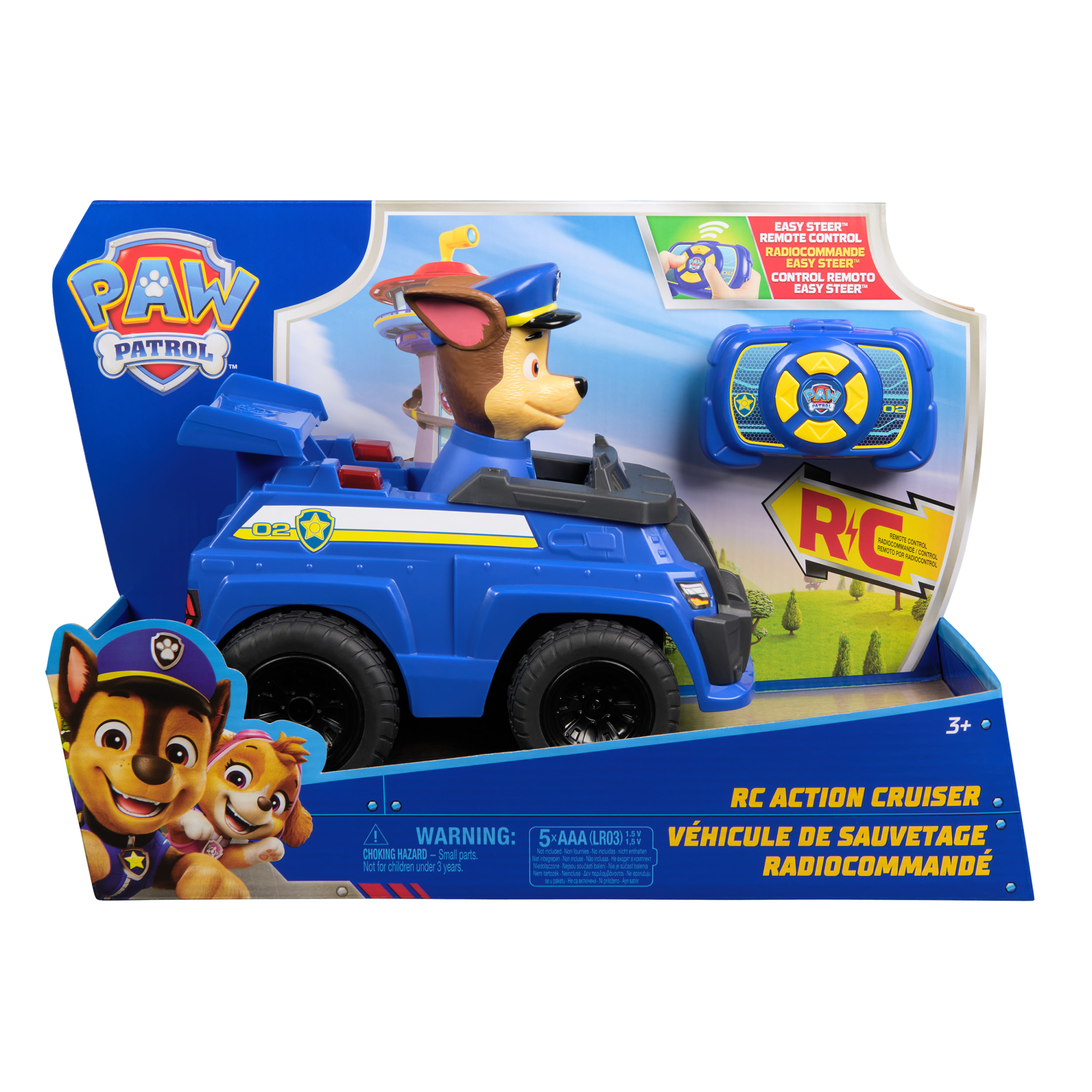 Zabawka RC Paw Patrol w pudełku. Zawiera Chase'a w niebieskim radiowozie, z pilotem.
