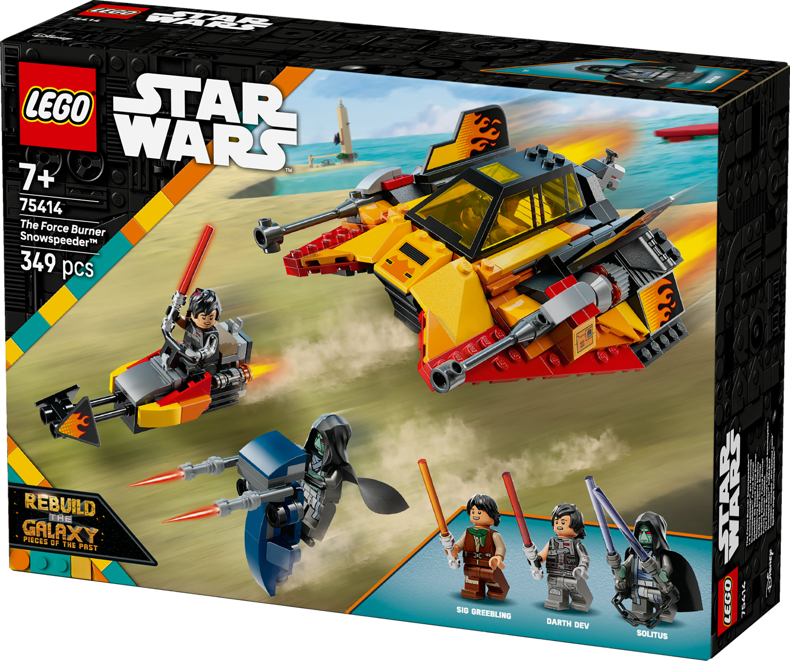 Pudełko Lego Star Wars. Zawiera modele Lego statków kosmicznych i minifigurek z napisem 'Star Wars'.