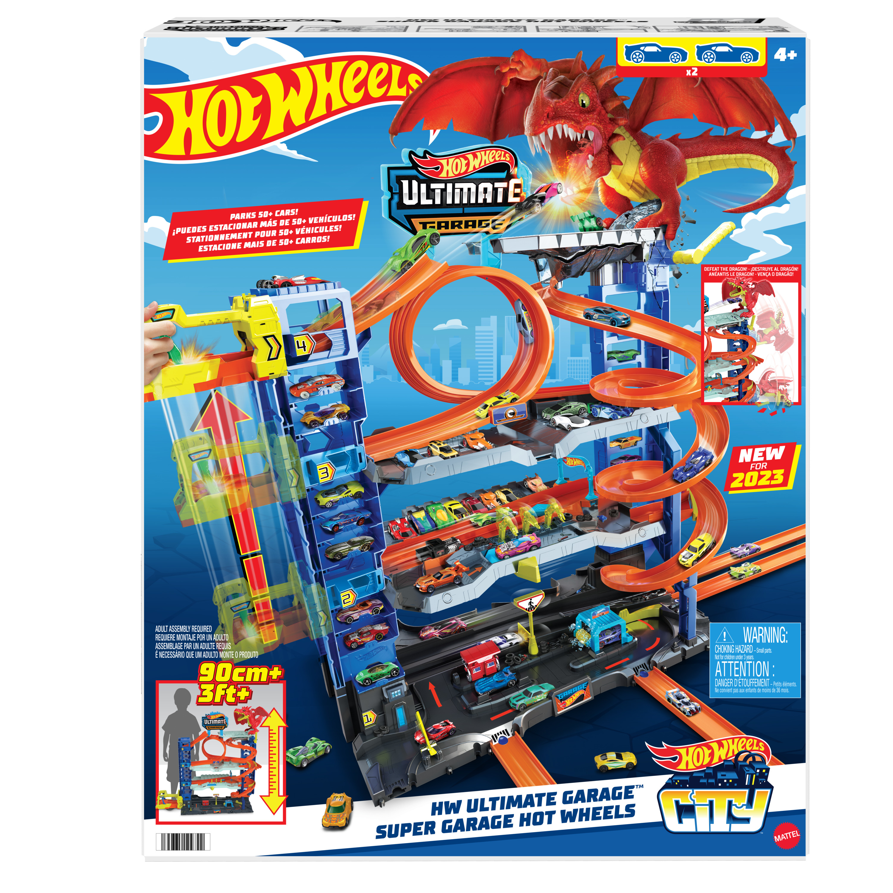 Zestaw Hot Wheels Ultimate Garage z samochodami, smokiem i torami. Nowy na 2023 rok, może pomieścić ponad 50 samochodów.