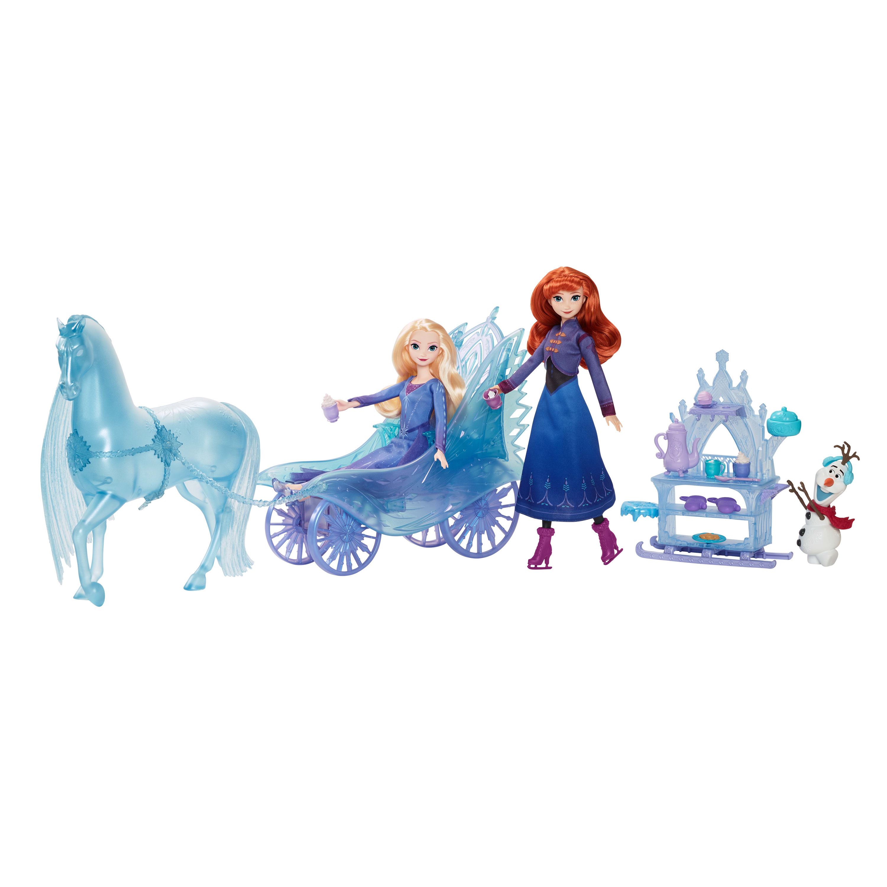 Frozen-Spielzeugset mit Elsa- und Anna-Puppen, einem Pferdewagen, einem Küchenset und Olaf dem Schneemann.