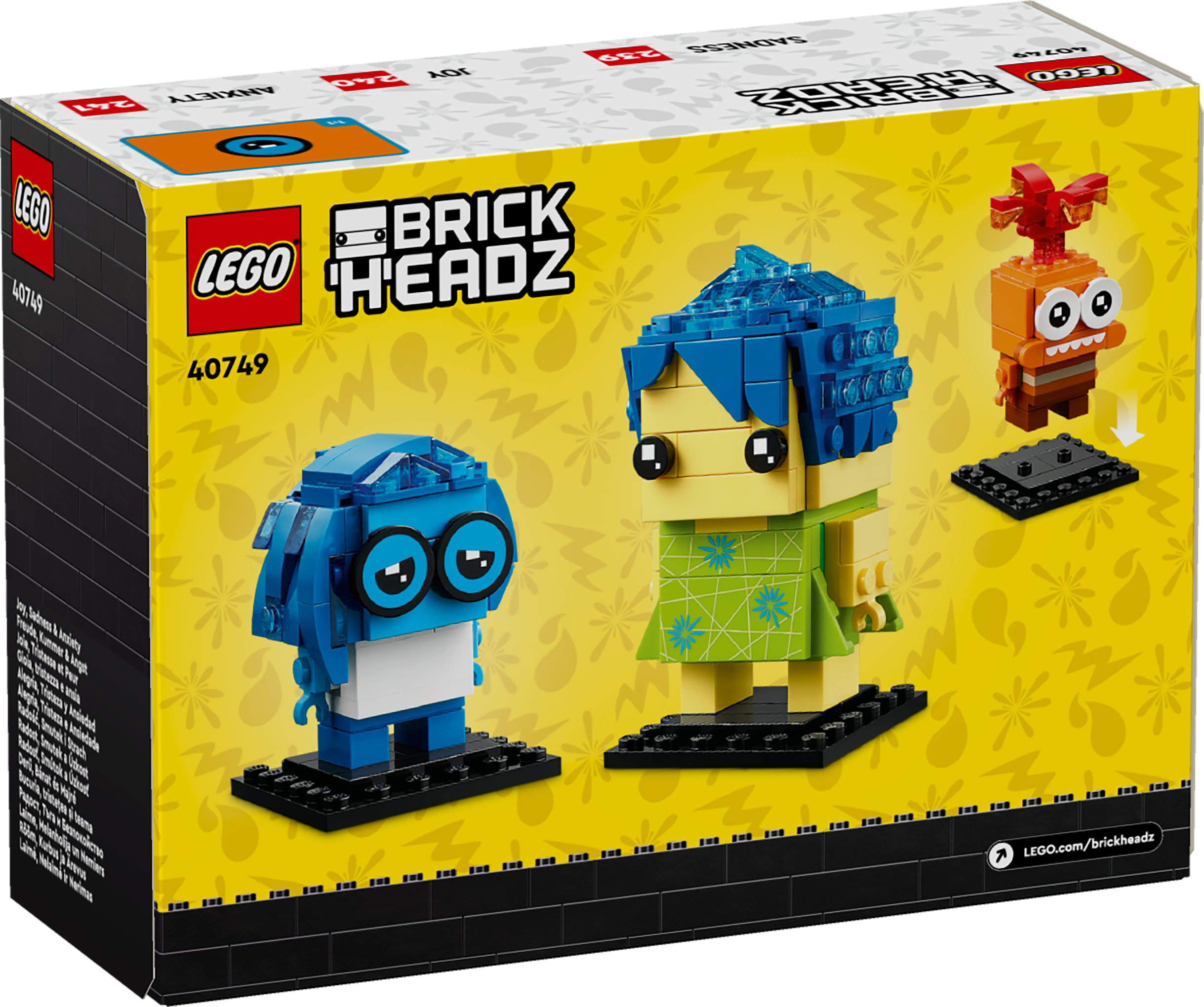 L'emballage présente les Lego BrickHeadz de Joie et Tristesse de Vice-Versa, avec le logo Lego et les infos.
