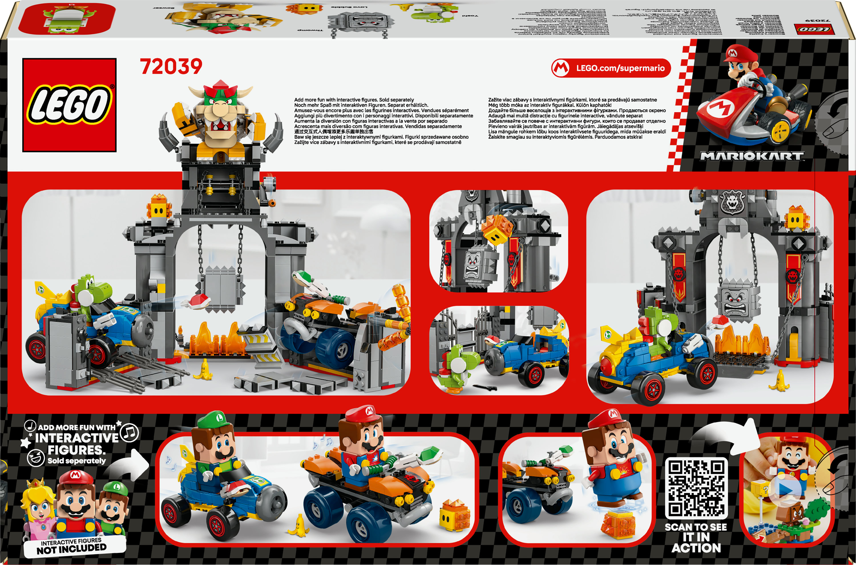 Lego Mario Kart set kutusu. Oyunun karakterlerini ve öğelerini içerir.