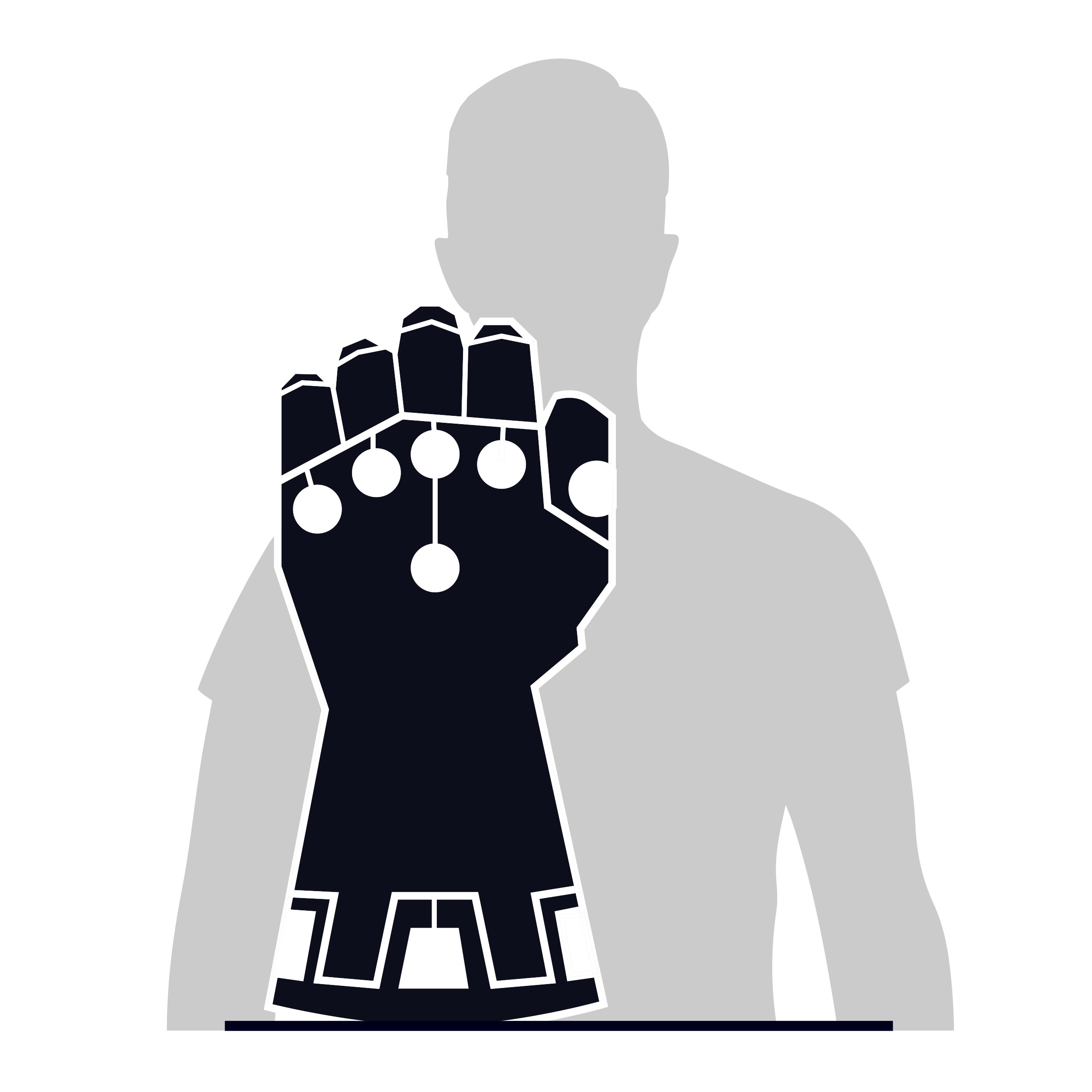 Sylwetka osoby z granatową rękawicą. Rękawica ma białe kółka i detale.