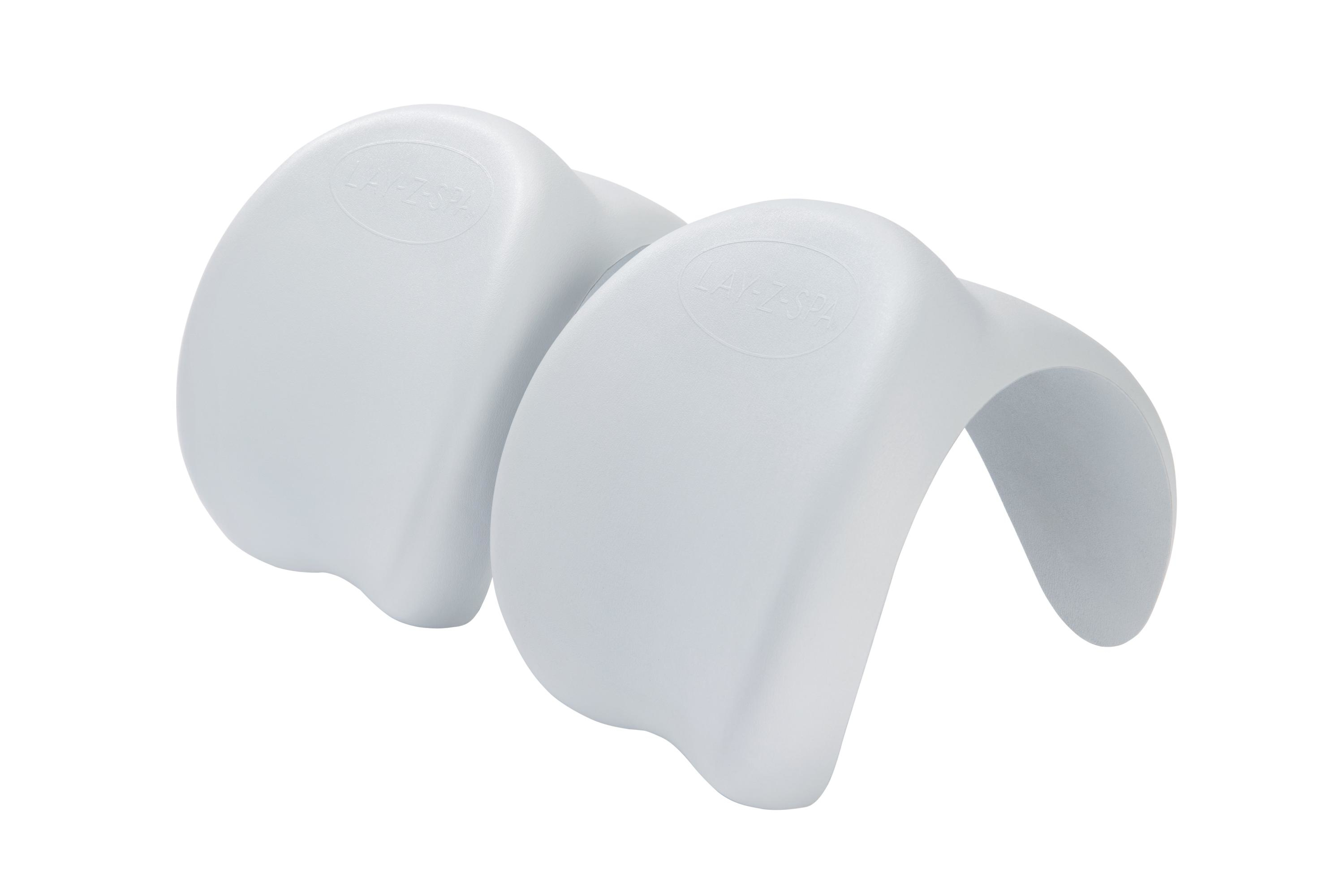 Due poggiatesta bianchi Lay-Z-Spa su sfondo bianco. Ognuno ha una schiena curva e un fronte arrotondato.