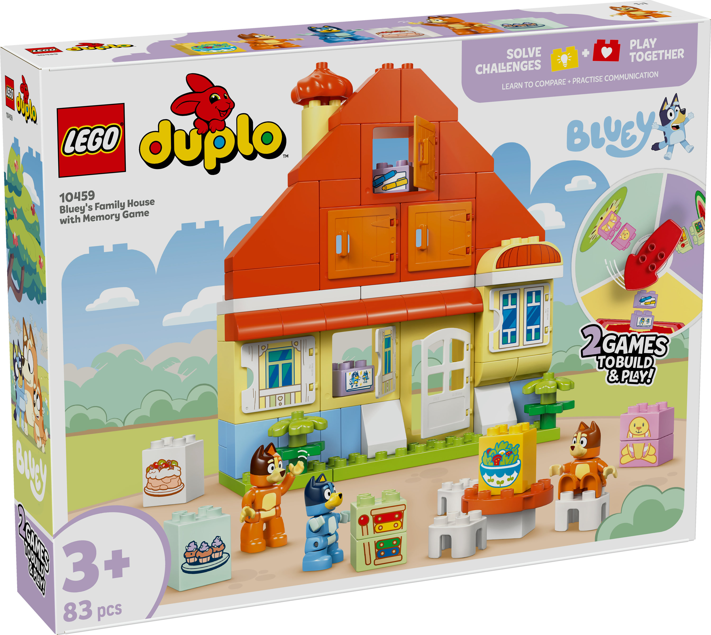 Zestaw Lego Duplo. Przedstawia dom, figurki Lego i różne klocki.