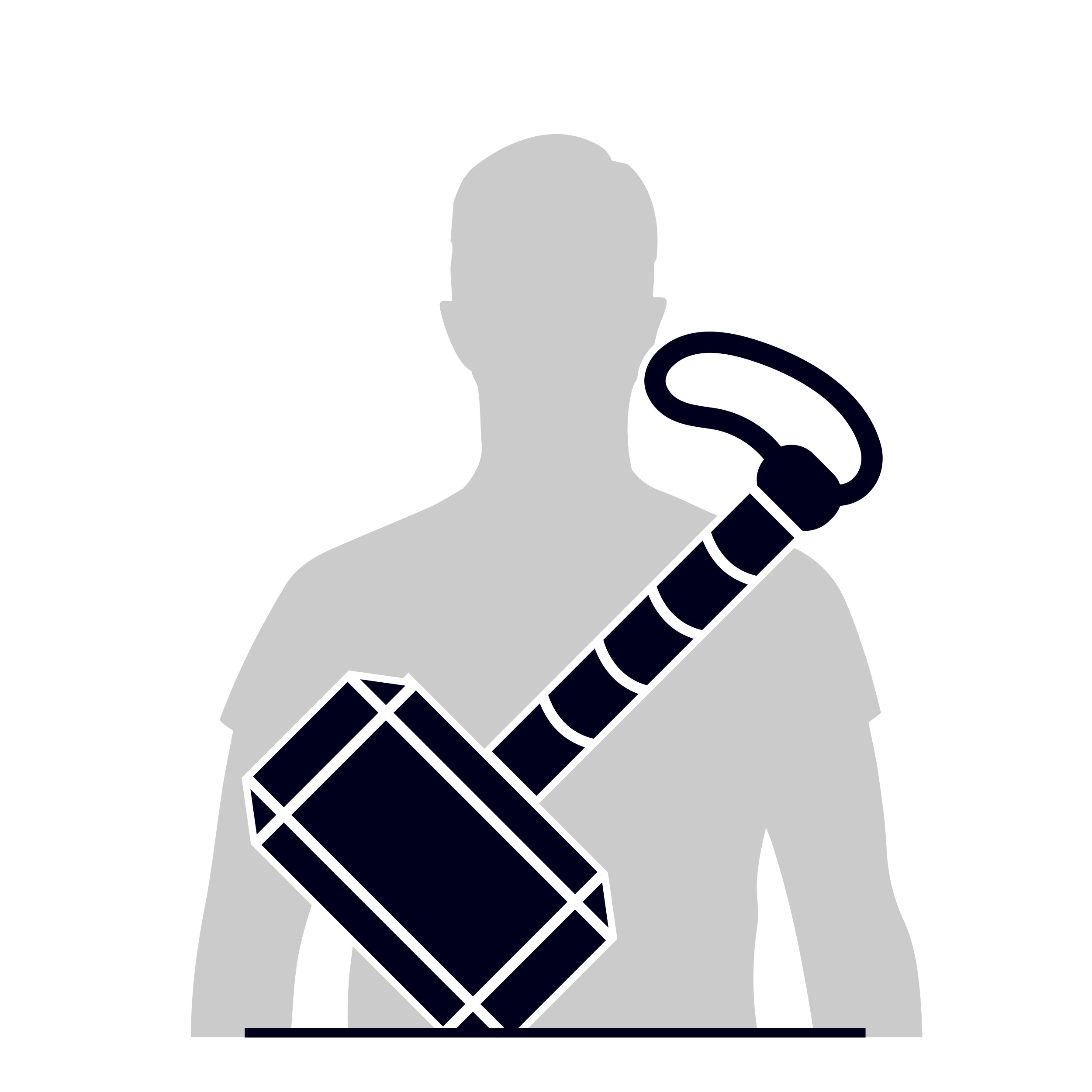 Szara sylwetka osoby z czarnym młotem Mjolnir. Młot jest szczegółowy.