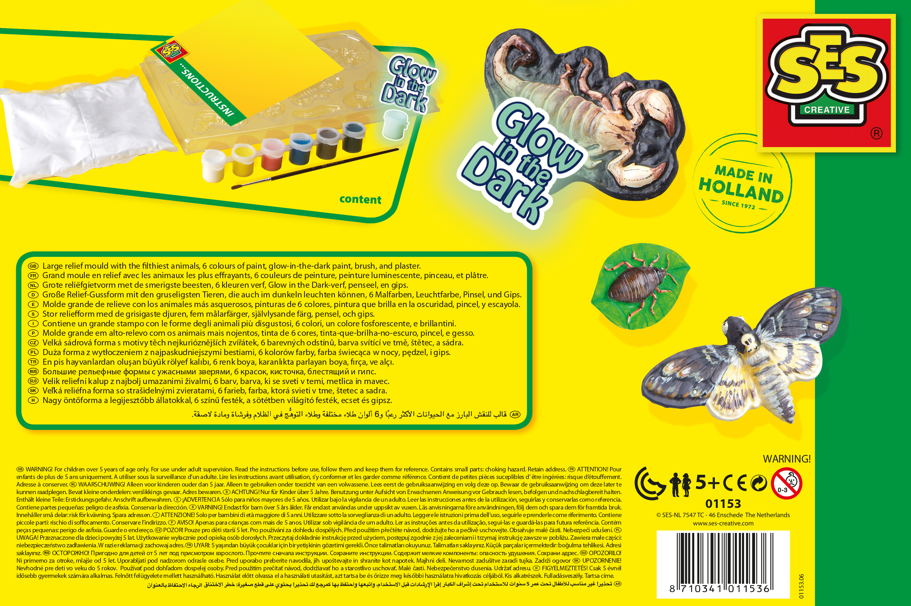 Pudełko z formą, farbą, pędzlem i formą skorpiona 'Glow in the Dark'.