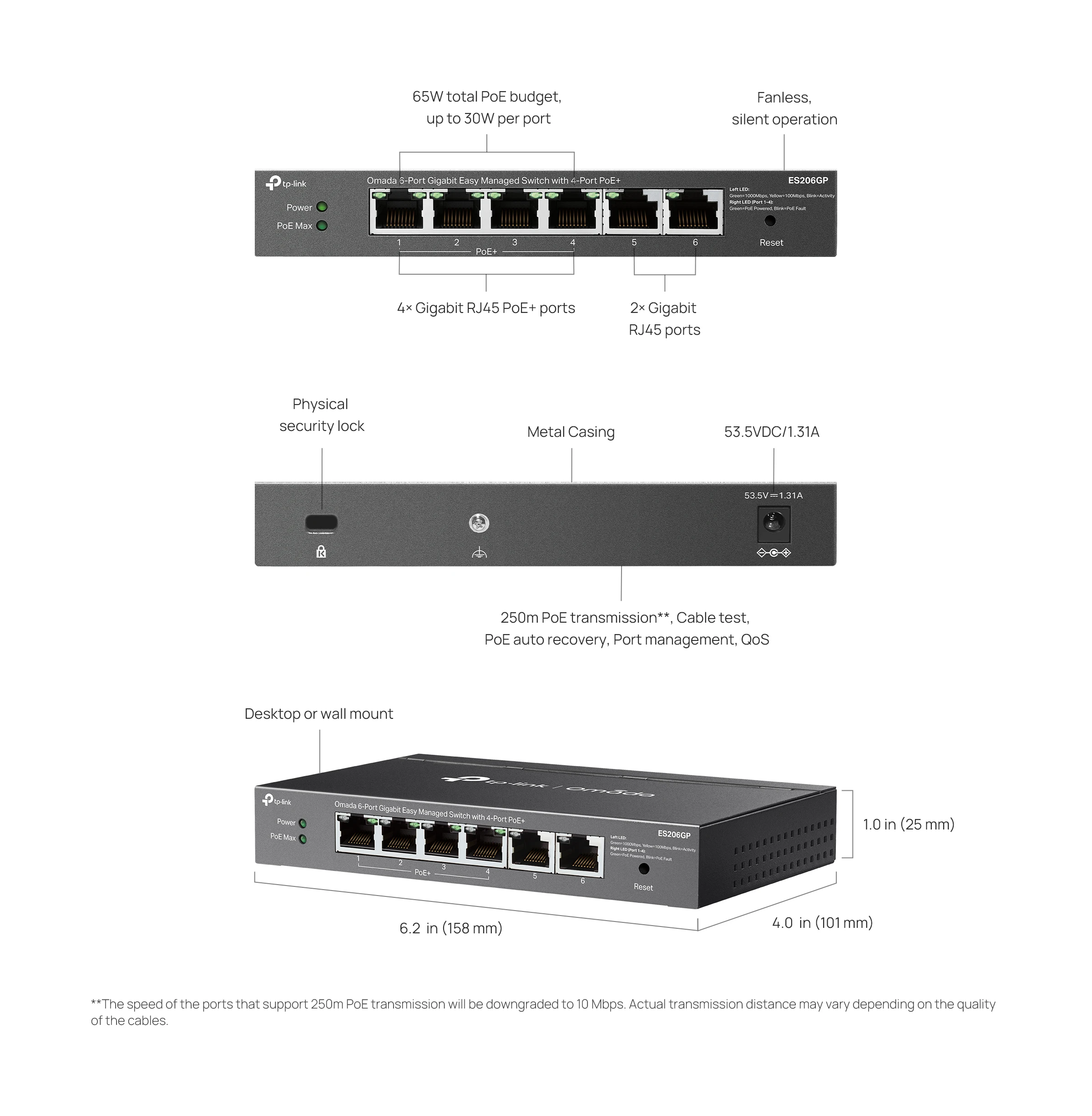 A black network switch with RJ45 ports and a power button. It has a label and numbers.