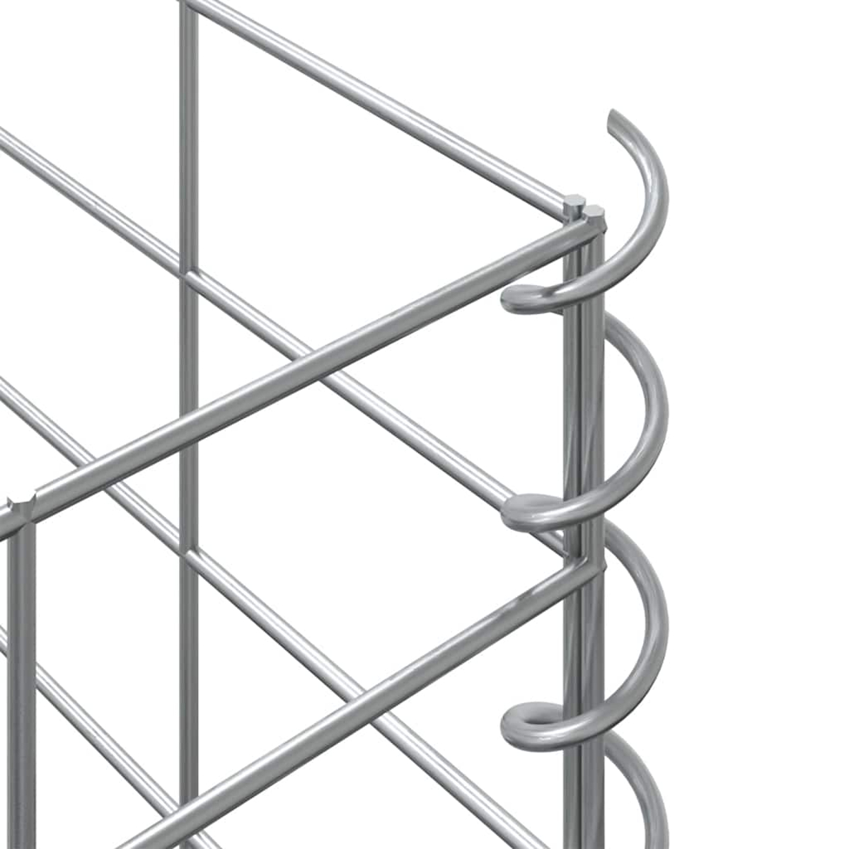 Nahaufnahme einer Metallkonstruktion mit Gitterdesign. Die Seite hat ein Spiralelement. Der Hintergrund ist weiß.