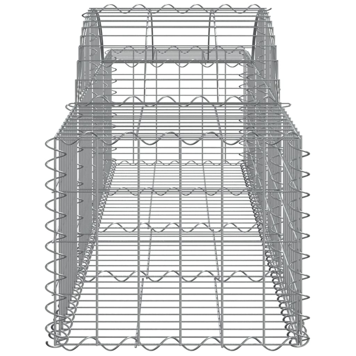 Eine Metallgitterkäfigstruktur. Sie hat eine rechteckige Form mit gewölbter Oberseite. Der Käfig besteht aus horizontalen und vertikalen Metalldrähten.