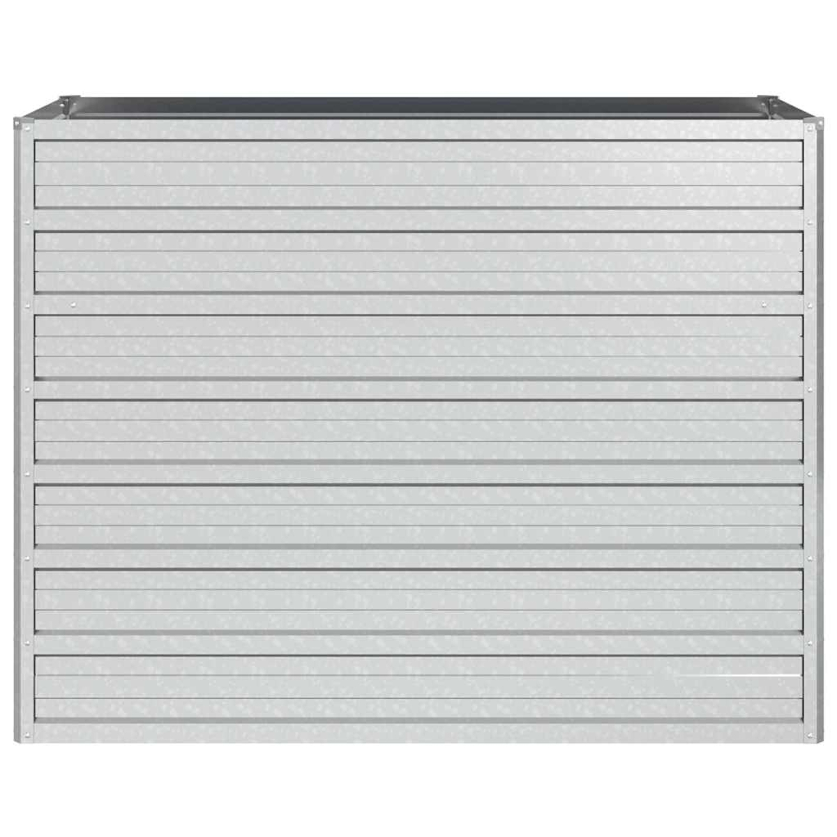 Eine rechteckige, metallisch graue Box mit horizontalen Rippenplatten. Sie hat eine dunkelgraue Oberseite und sichtbare Nieten.