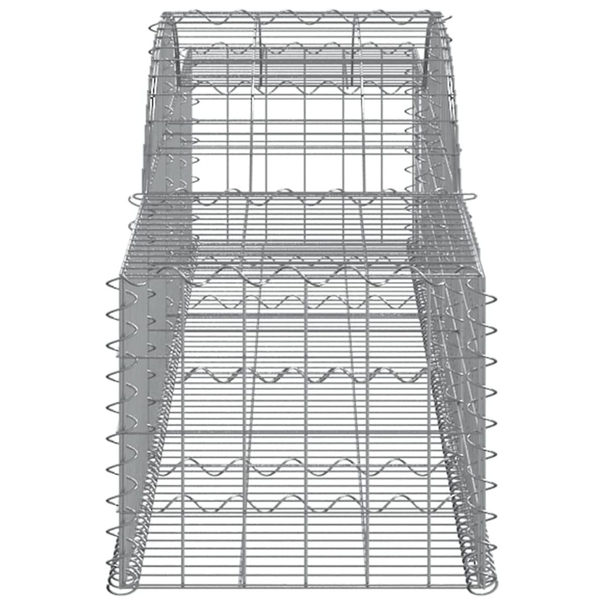 Eine Metallgitterkäfigstruktur, rechteckig mit mehreren horizontalen und vertikalen Stäben. Der Käfig ist leer, mit weißem Hintergrund.