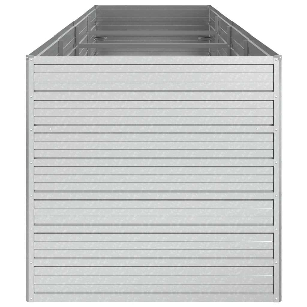 Ein Metallbehälter mit horizontalen Linien. Der Behälter ist silberfarben und hat eine rechteckige Form. Der Hintergrund ist weiß.