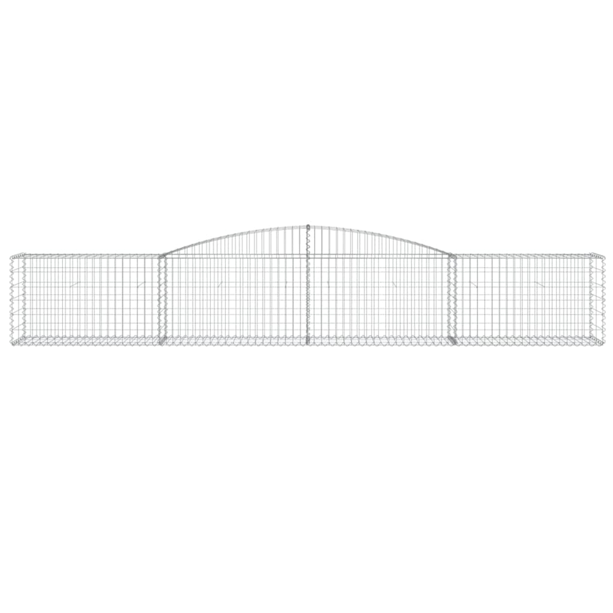 Ein Metalldrahtzaun erstreckt sich horizontal mit einem gebogenen oberen Abschnitt in der Mitte. Der Hintergrund ist schlicht weiß.
