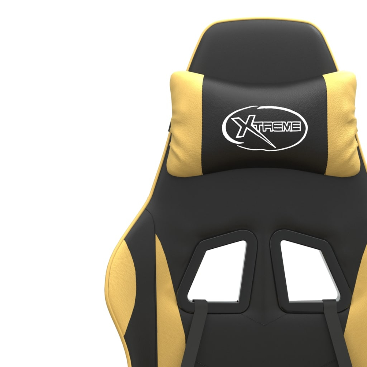 Gaming-Stuhl mit gelben und schwarzen Farben. Die Kopfstütze trägt das Wort 'Xtreme'. Der Hintergrund ist weiß.