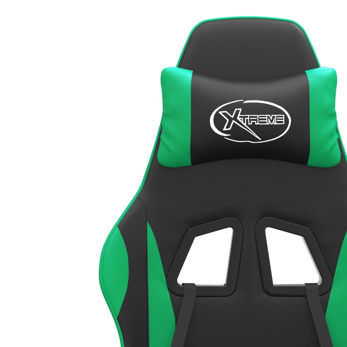 Ein Gaming-Stuhl mit grünen und schwarzen Farben wird gezeigt, mit einer Kopfstütze mit dem Wort XTREME.
