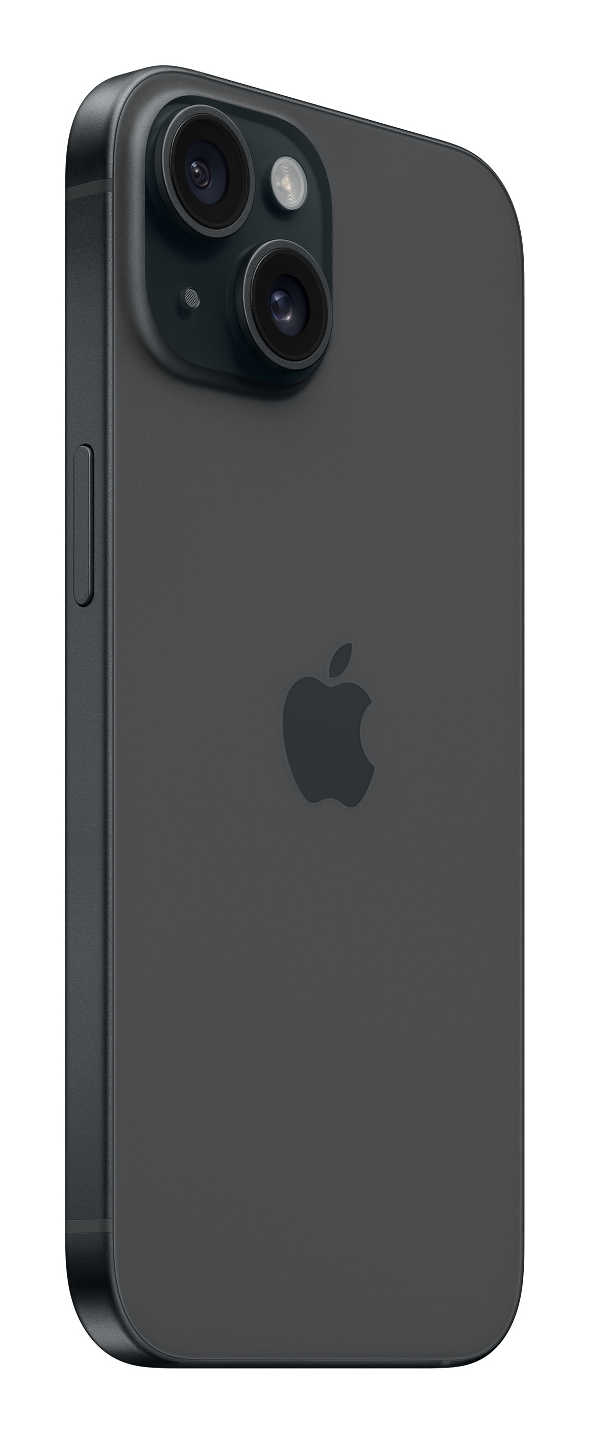 Ciemnoszary iPhone 14 Pro, widok z tyłu, z obiektywami aparatu i logo Apple, na białym tle.
