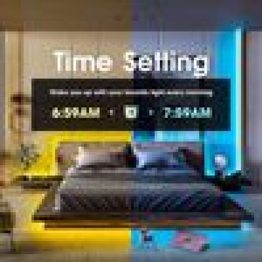 Schlafzimmer-Szene mit einem Bett. Oben steht 'Time Setting'. Die Zeit wird als 6:39 Uhr bis 7:55 Uhr angezeigt.