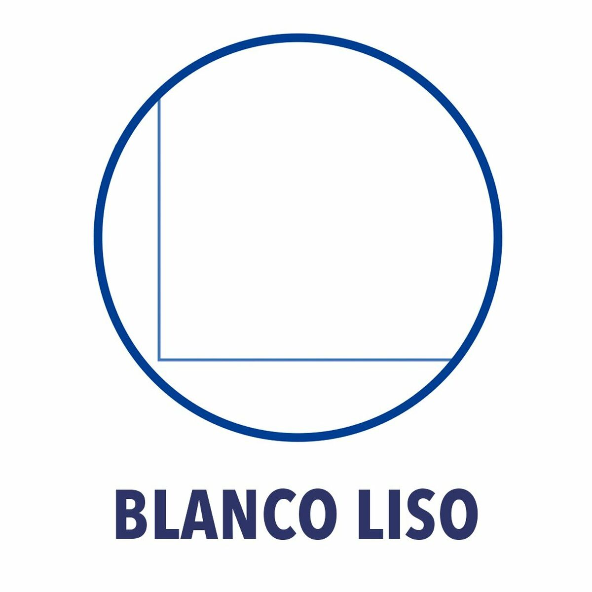 Ein blauer Kreis mit einem weißen Quadrat und blauen Linien. Darunter steht 'BLANCO LISO' in Blau.