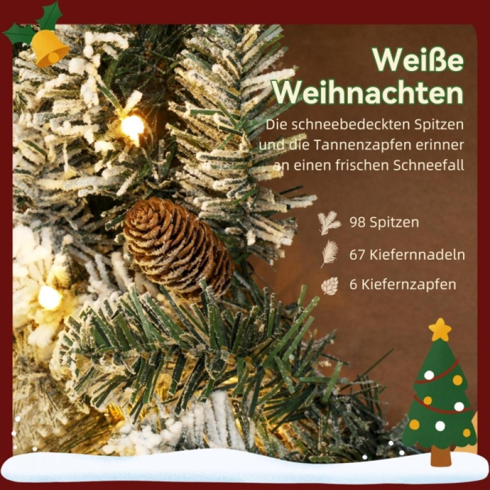 Bild eines Weihnachtsbaums mit deutschem Text. Es hat Tannenzapfen und die Worte "Weiße Weihnachten".