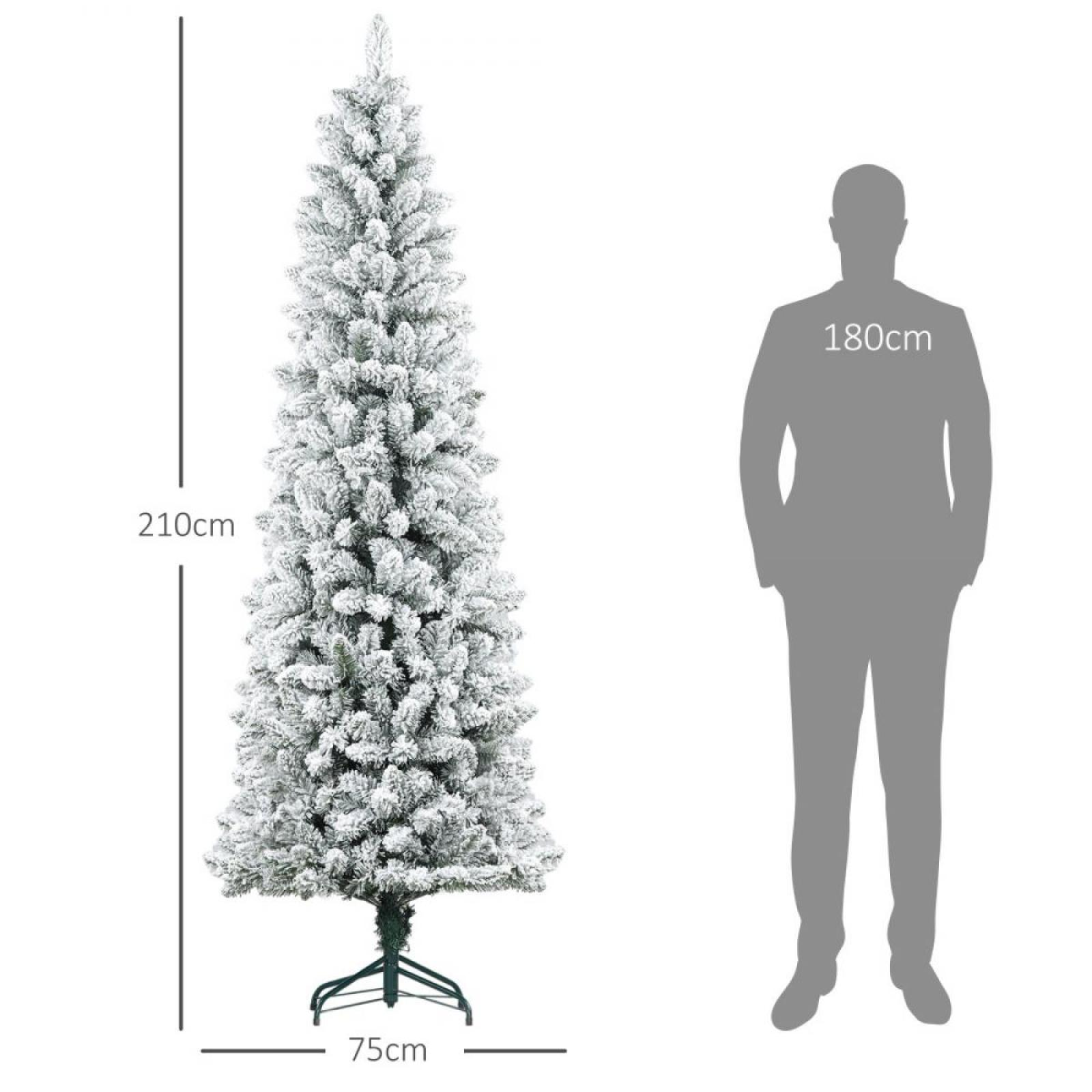 Ein 210 cm hoher, bereifter Weihnachtsbaum mit einer 180 cm großen Silhouette daneben. Maße werden angezeigt.