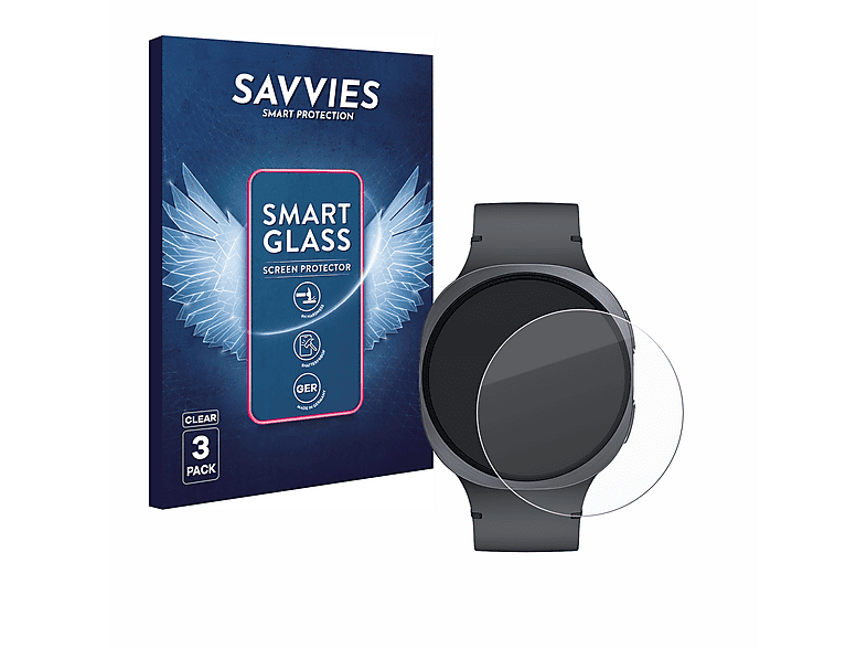 SAVVIES 3x klare Glas Panzer Schutzfolie (für Samsung Galaxy Watch 8 (44 mm))