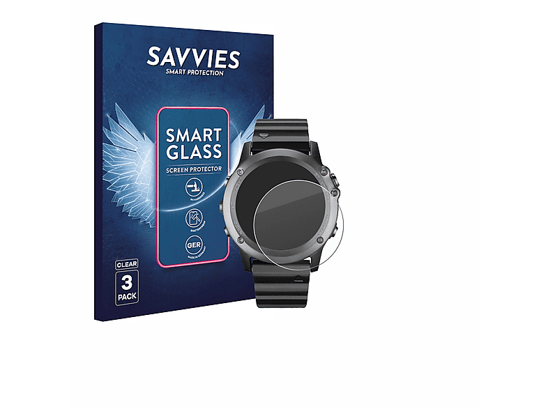SAVVIES 3x klare Glas Panzer Schutzfolie (für Garmin Fenix 3)