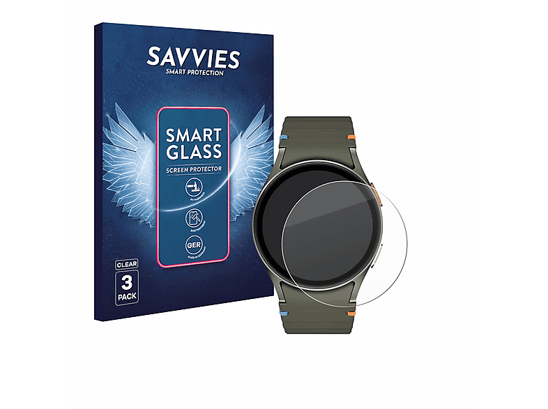 SAVVIES 3x klare Glas Panzer Schutzfolie (für Samsung Galaxy Watch 7 (40 mm))