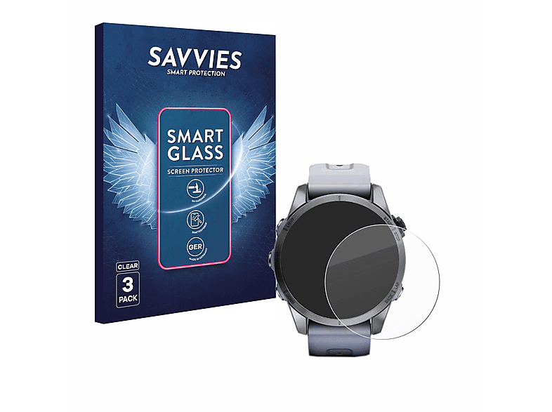SAVVIES 3x klare Glas Panzer Schutzfolie (für Garmin Fenix 7S (42 mm))