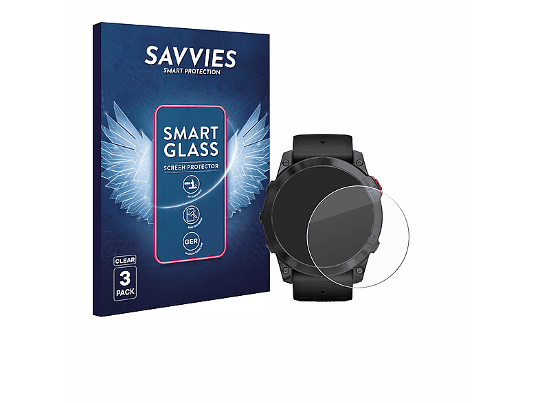 SAVVIES 3x klare Glas Panzer Schutzfolie (für Garmin Fenix 7X Pro Solar (51 mm))