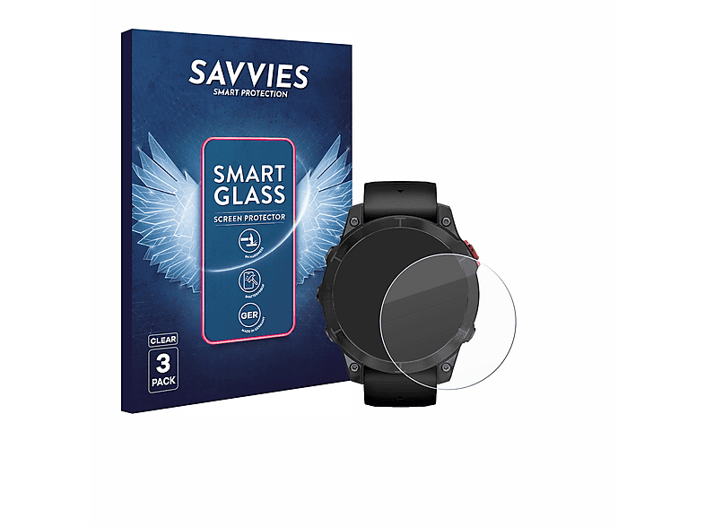 SAVVIES 3x klare Glas Panzer Schutzfolie (für Garmin Fenix 7 Pro Solar (47 mm))