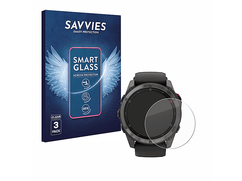 SAVVIES 3x klare Glas Panzer Schutzfolie (für Garmin Fenix 8 Pro AMOLED (51 mm))