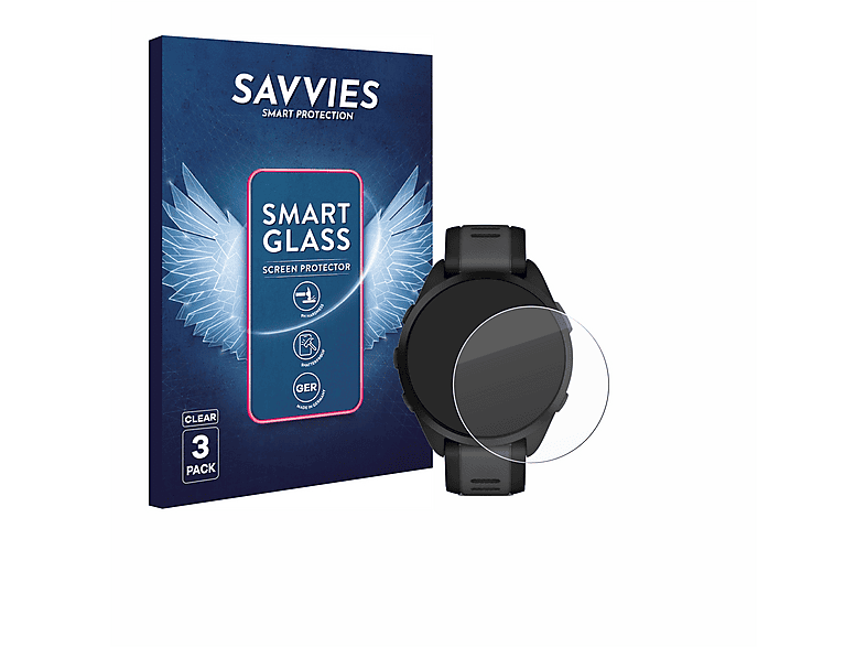 SAVVIES 3x klare Glas Panzer Schutzfolie (für Garmin Forerunner 165)