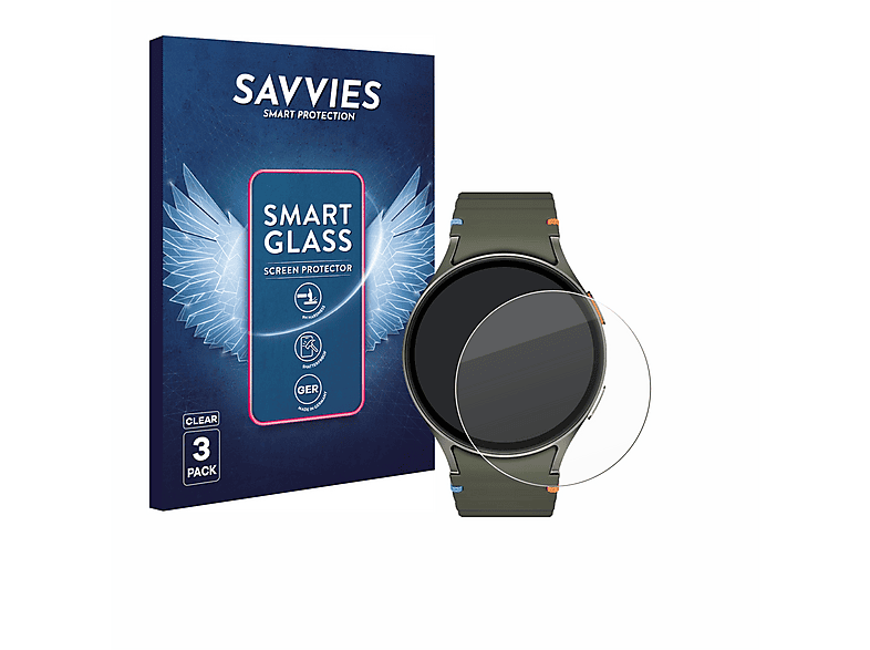SAVVIES 3x klare Glas Panzer Schutzfolie (für Samsung Galaxy Watch 7 (44 mm))