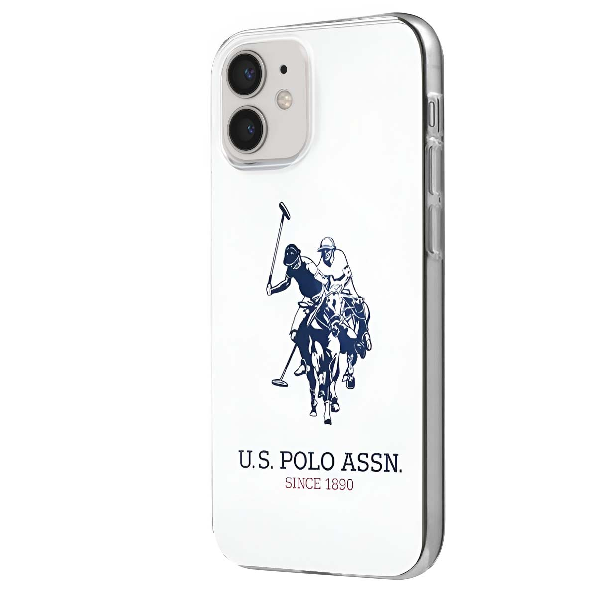 Una custodia per telefono con un grafico di giocatore di polo in blu navy. Il marchio è U.S. POLO ASSN. e il testo recita 'SINCE 1890'.