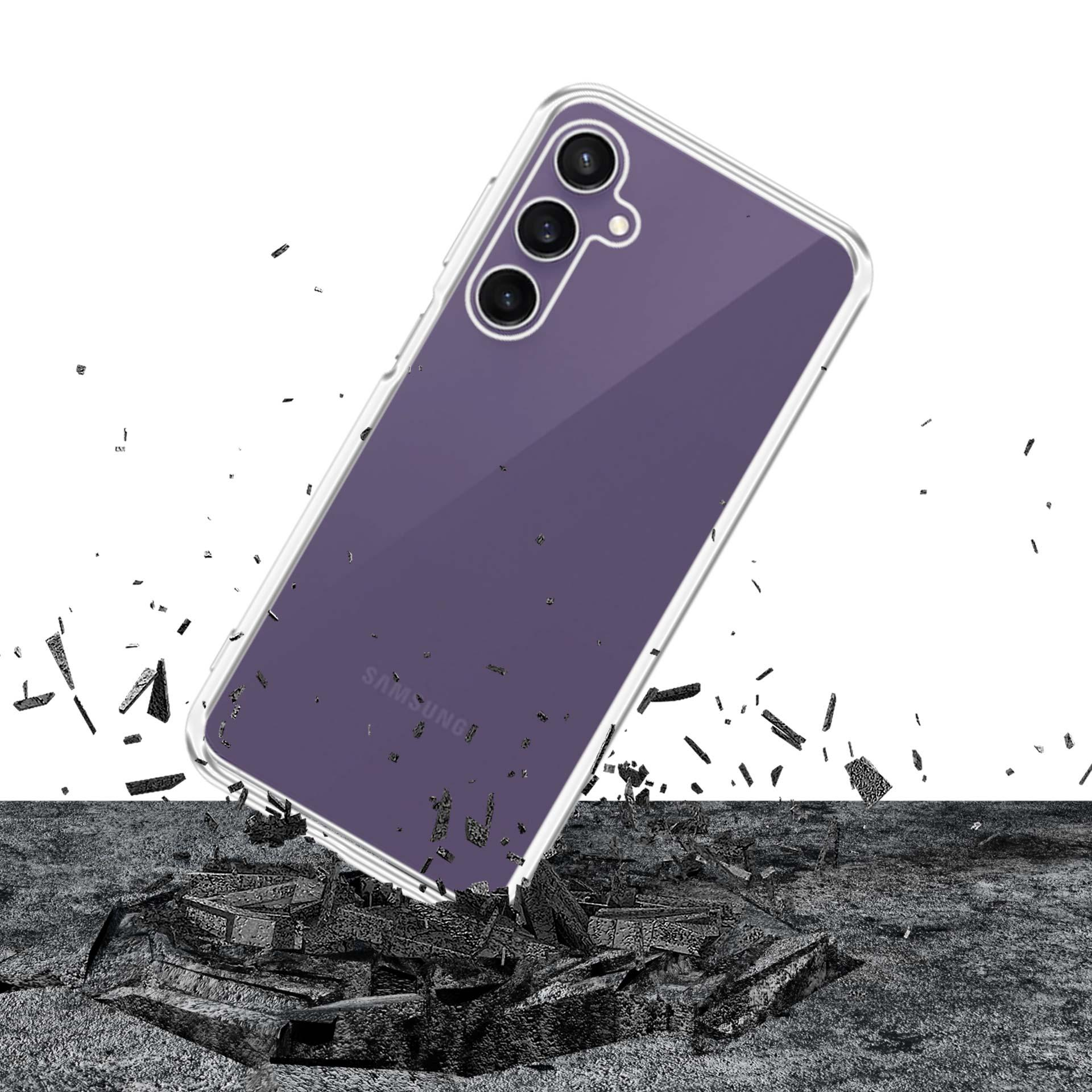 Etui na telefon spada na powierzchnię, powodując jej pękanie. Etui ma markę Samsung.