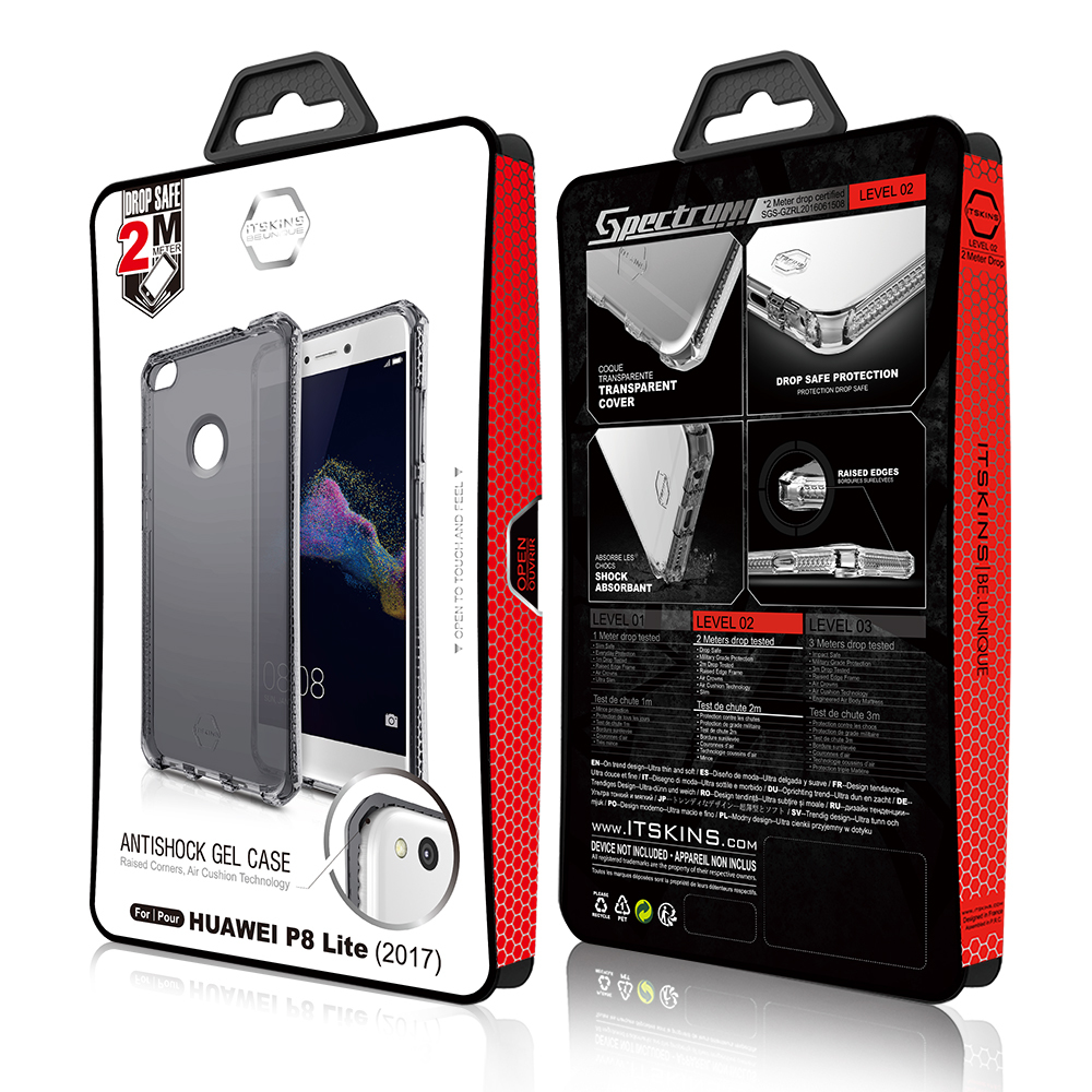 Una confezione di custodia per telefono con un'immagine del telefono. Il testo include 'Antishock Gel Case' e '2M Drop Safe'.