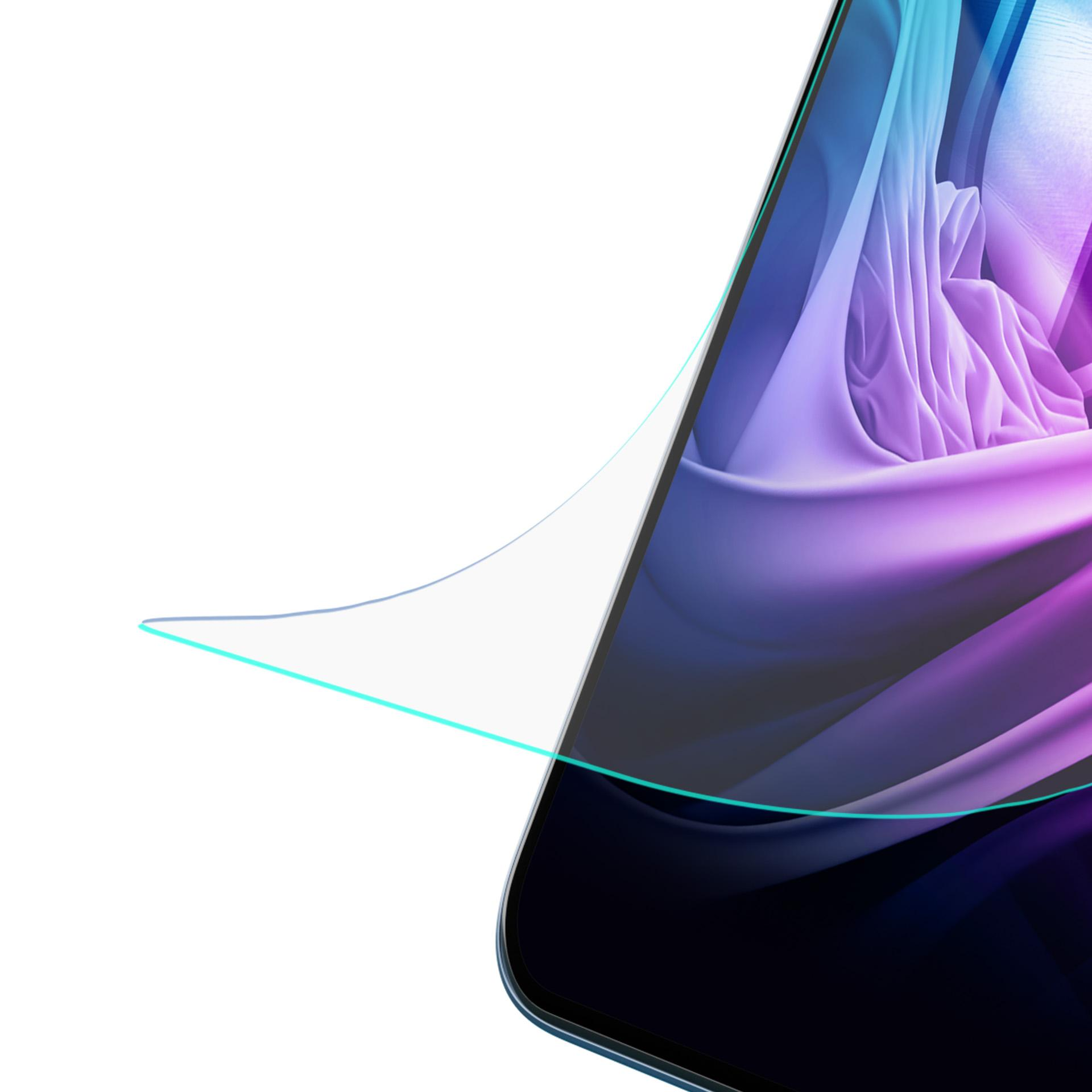 Zbliżenie osłony ekranu telefonu. Tło to gradient fioletu i niebieskiego z białą przestrzenią.