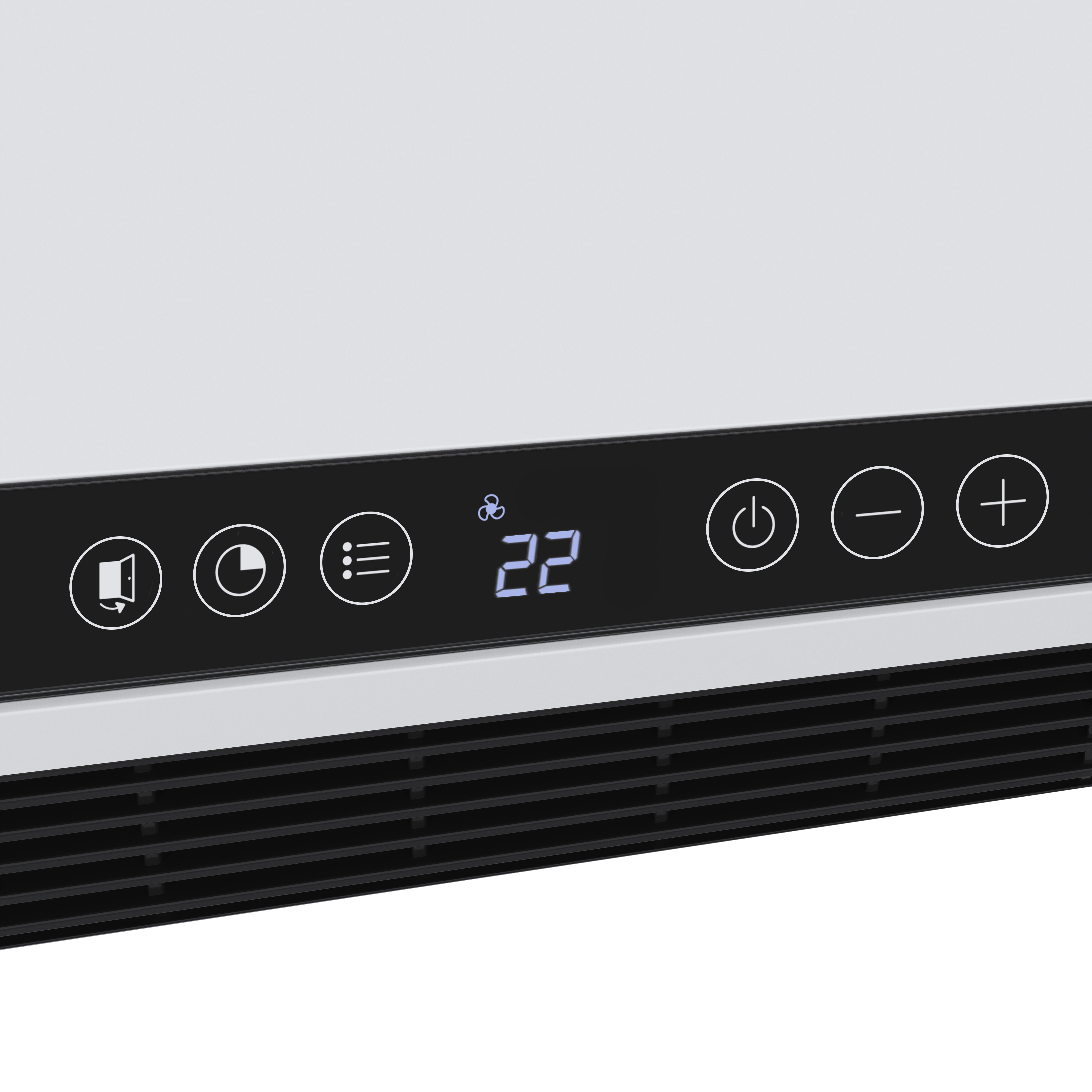 Close-up van een zwart-wit elektronisch apparaat met digitaal display '22'.