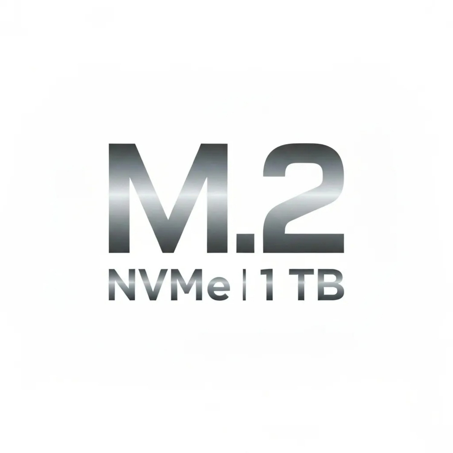 La imagen muestra el texto "M.2 NVMe | 1 TB" en plateado brillante sobre un fondo blanco limpio.