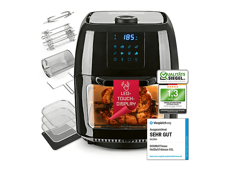 GOURMETMAXX Heißluft-Fritteuse Digital 9in1 1800W Heißluft-Fritteuse 1800,00 Watt Schwarz