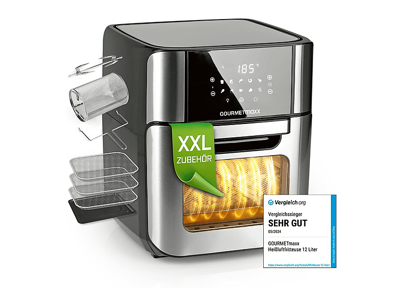 GOURMETMAXX GOURMETmaxx Heißluft-Fritteuse Digital 12l 1800W Heißluft-Fritteuse 1800,00 Watt Silberfarben