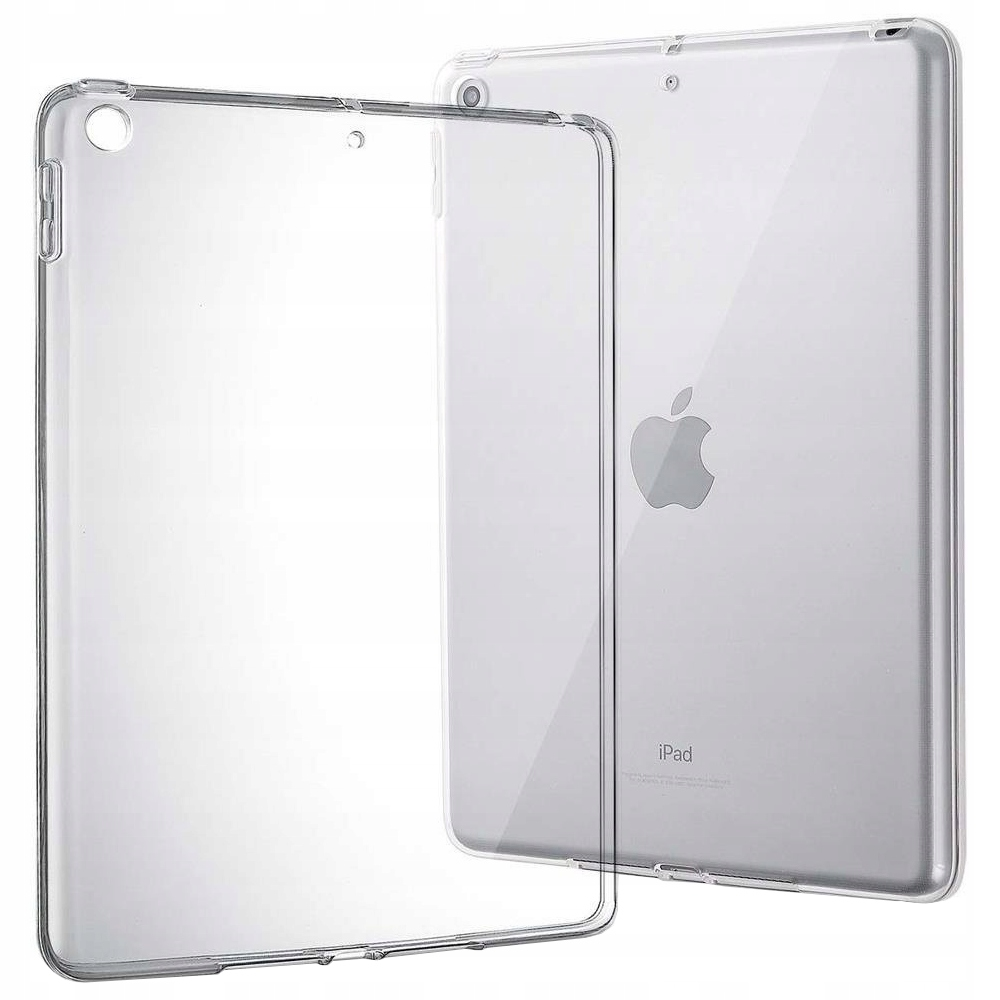 Due custodie trasparenti per iPad, una aperta, che rivelano un iPad con logo Apple. Custodie e iPad sono trasparenti e riflettenti.