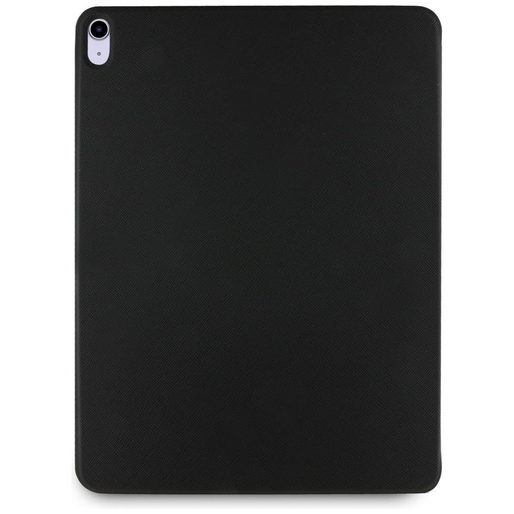 Tablet nero con fotocamera in alto a sinistra. La superficie ha un motivo strutturato. Il tablet è su sfondo bianco.