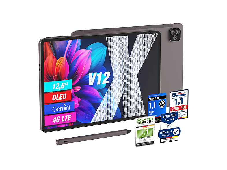 VALE V12X-8128-LTE, Tablet, 128 GB, 12,6 Zoll, Grey