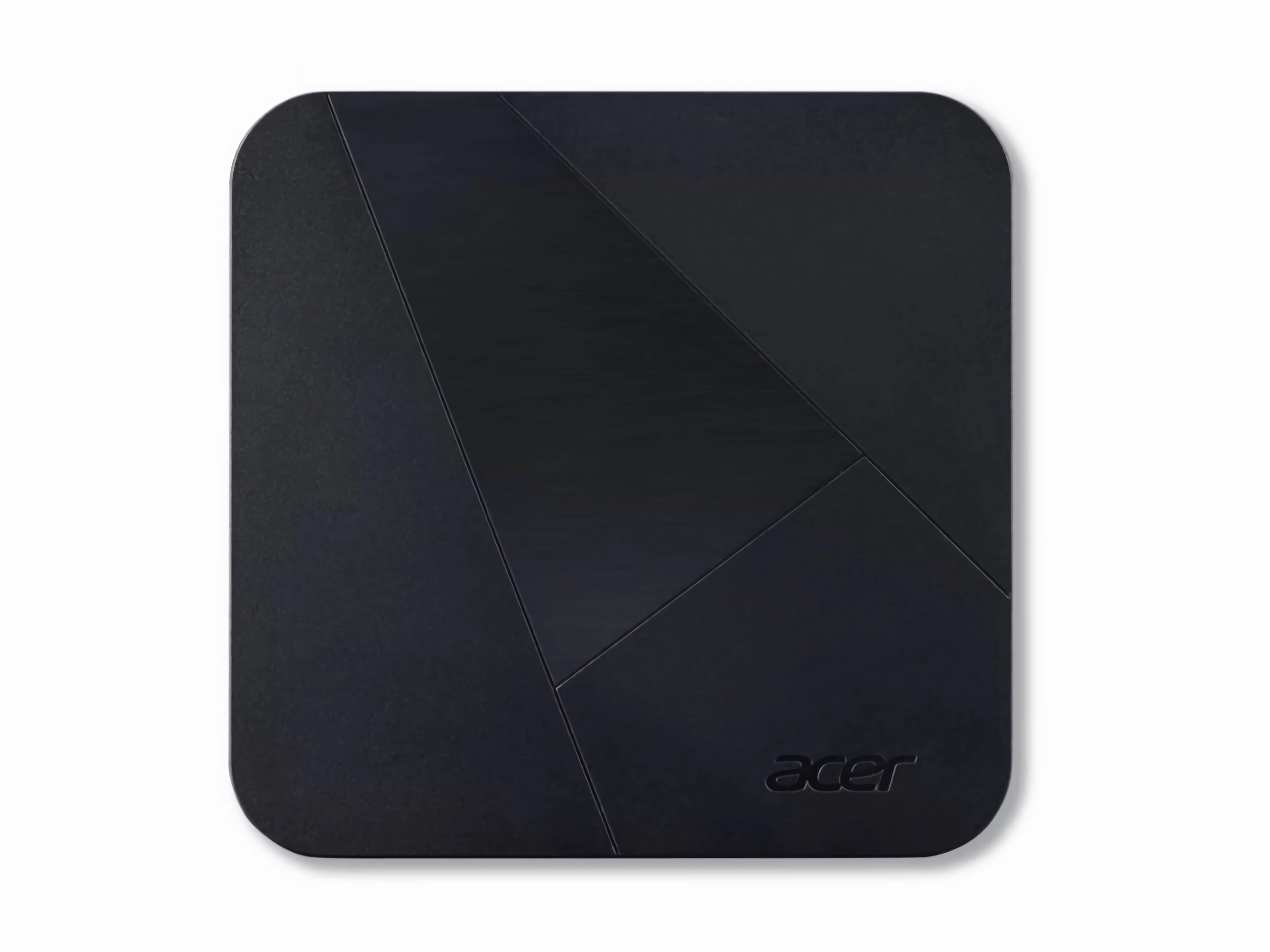 Eine schwarze, rechteckige Acer-Festplatte mit geometrischem Design. Der Hintergrund ist weiß.