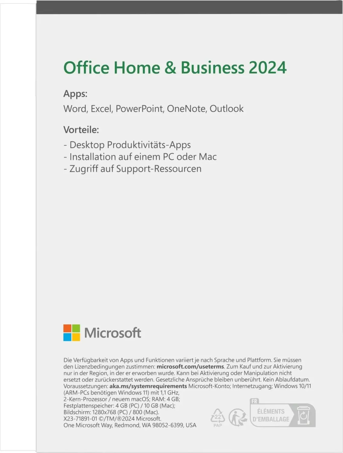 Reklama Microsoft Office Home & Business 2024. Wymienia aplikacje takie jak Word, Excel i PowerPoint. Zawiera logo Microsoft.