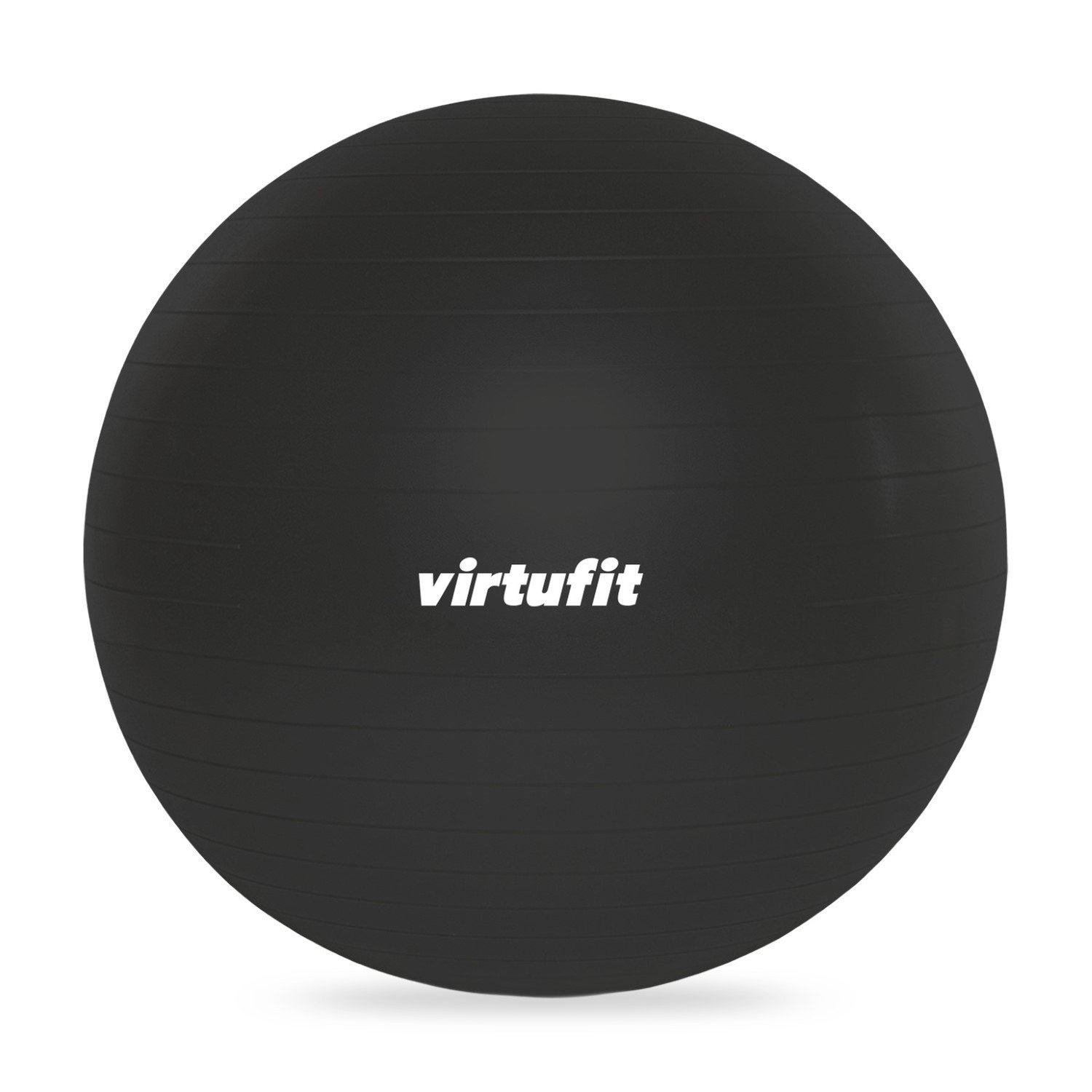 Ein schwarzer Gymnastikball mit dem weißen Wort 'virtufit'. Der Ball befindet sich auf weißem Hintergrund.